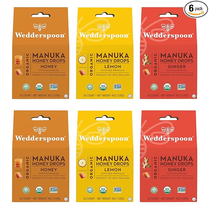 Wedderspoon Organic Manuka Honey Drops, Variety 4 Oz 6) -