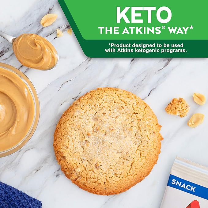 Atkins Peanut Butter Protein Cookie, Protein Dessert, Rich in Fiber, 3g Net Carb, 1g Sugar, Keto Friendly, 4 Count