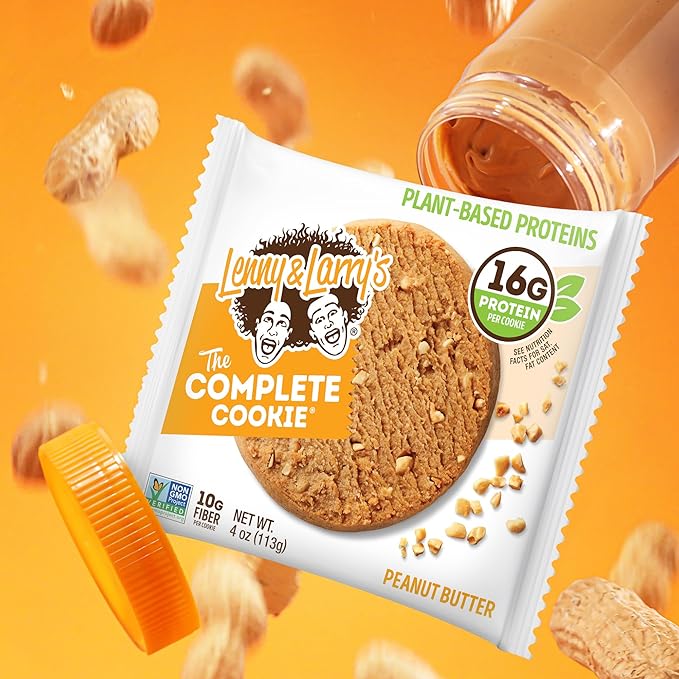 Lenny & Larry's The Complete Cookie, Peanut Butter, Soft Baked, 16g Plant Protein, Vegan, Non-GMO, 4 Ounce Cookie (Pack of 12)