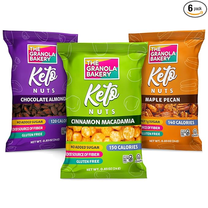 TGB Variety Nut Bites, Keto Snacks, No Added Sugar, Gluten Free, Healthy Low Carb To Go, 0.85oz Bag (Pack of 6)