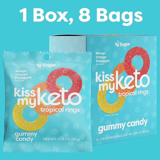 Kiss My Keto Gummies Candy – Low Carb Candy Gummy Rings, Keto Snack Pack – Healthy Candy Gummys – Vegan Candy, Keto Gummy Candy – Keto Candy Gummies (24-pack)