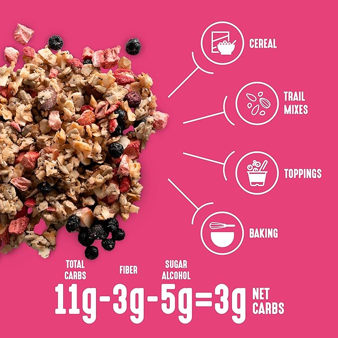 Lakanto Berry Crunch Granola - Delicious Snack, Quick Breakfast Cereal, Keto Friendly, Monk Fruit Sweetener, No Sugar Added, Vegan, Gluten Free, Grain Free, 3g Net Carbs (11 oz)