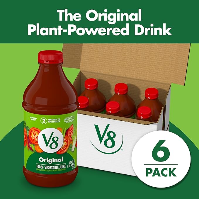 V8 Original 100% Vegetable Juice, 46 fl oz Bottle (6 Pack)
