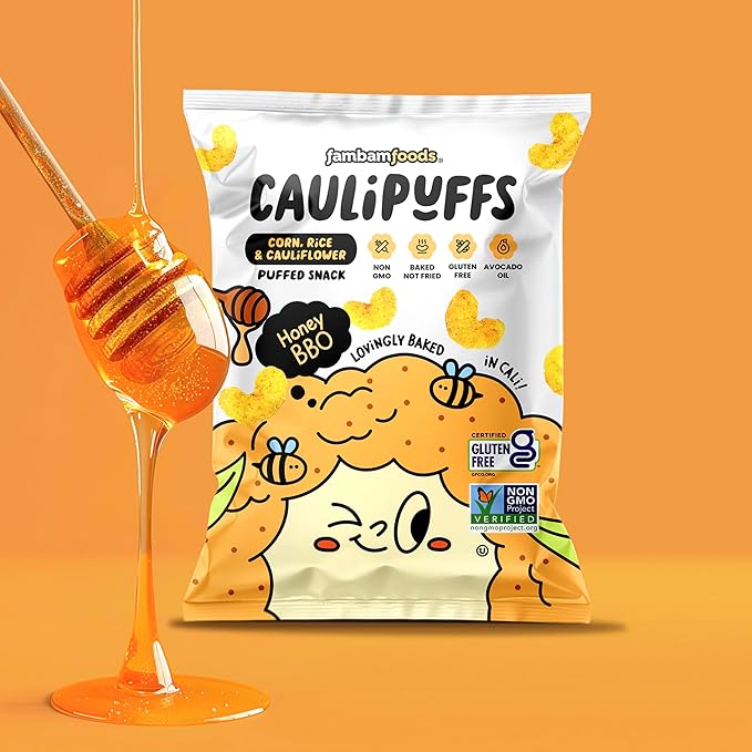 Honey BBQ CauliPuffs - Corn, Rice, and Cauliflower Gluten Free Puffed Snack (Box of 15, 0.75oz bags)