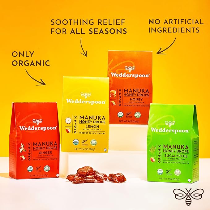 Wedderspoon Organic Manuka Honey Drops, Variety 4 Oz 6) -