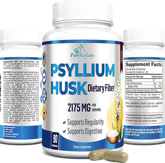 Psyllium Husk Dietary Fiber Supplement 2175mg, 90 Capsules