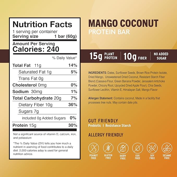 AMRITA Mango Coconut Vegan Protein Bars -15g Plant