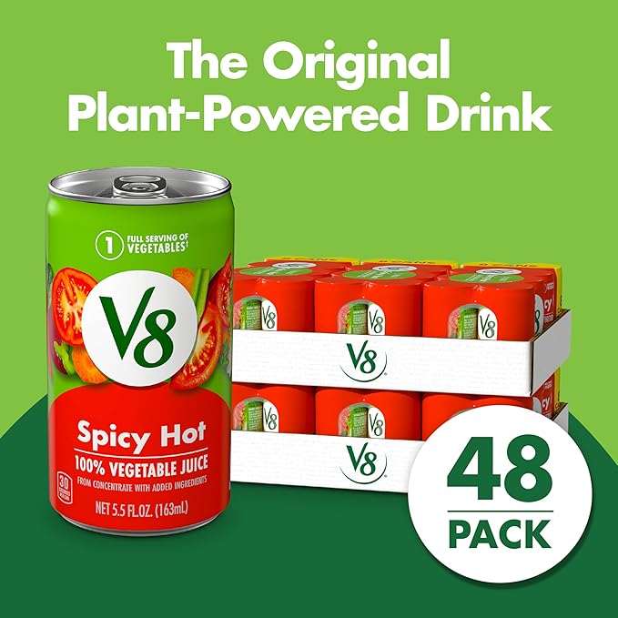 V8 Spicy Hot 100% Vegetable Juice, 5.5 fl oz Can (6 Packs of 8 Cans)