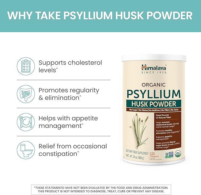 Himalaya Organic Psyllium Husk Powder, Daily 113 Teaspoon 24 Oz