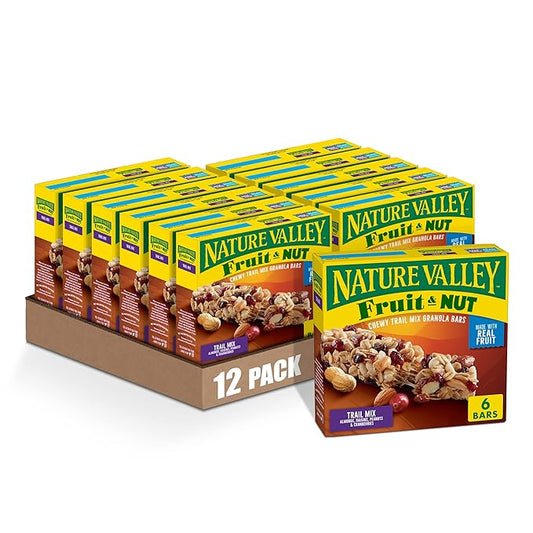 Nature Valley Chewy Fruit and Nut Granola Bars, Trail Mix, 6 Bars, 7.4 OZ (Pack of 12)