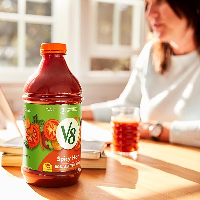 V8 Spicy Hot 100% Vegetable Juice, 46 fl oz Bottle (6 Pack)