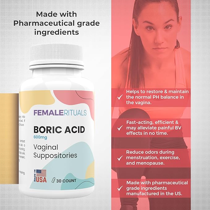 Boric Acid Suppositories for Women 600mg 30 Pack