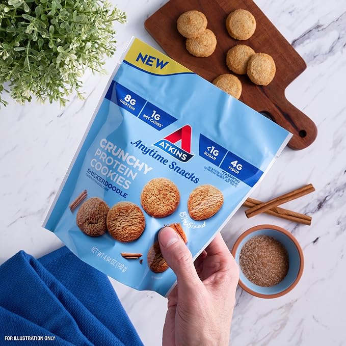 Atkins Bite-Sized Crunchy Protein Cookies, Snickerdoodle, 8g Protein, 4g Fiber, 1g Net Carb, 1g Sugar, Keto Friendly, 3 Bags (5 Servings Per Bag)