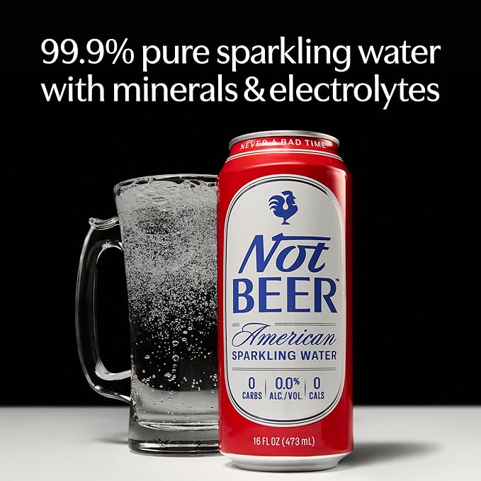 Not Beer American Sparkling Water, Original, 99.9% Pure, Mineral & Electrolyte Blend, Carbonated Soda Water, Made in America, 16 Oz Tallboy Cans, 12 Pack