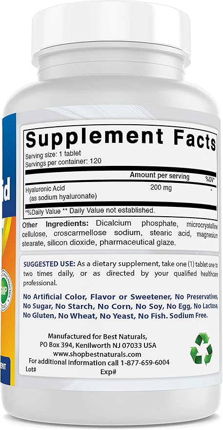 Best Naturals Hyaluronic Acid 200 mg 120 Tablets (120 Count 2))