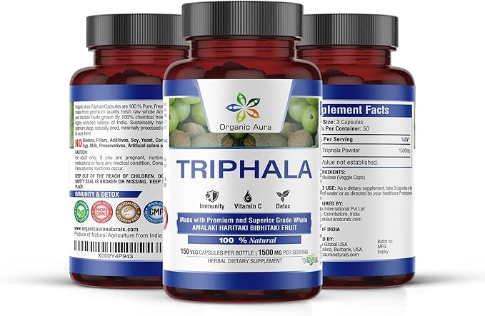 Premium Triphala Capsules. 150 Veg HPMC 1500mg per 100% All