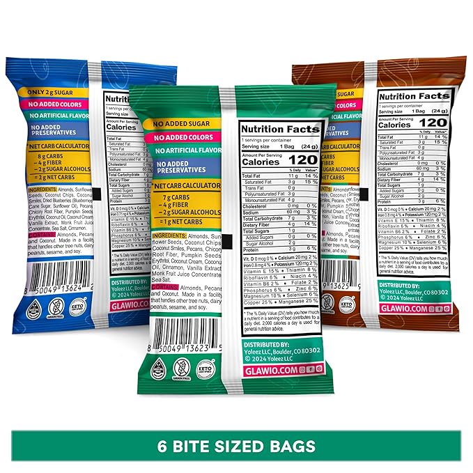 TGB Variety Granola Bites, Cinnamon, Blueberry & Chocolate Chip, Keto Snack, No Added Sugar, Gluten Free, 0.85oz Bag (Pack of 6)