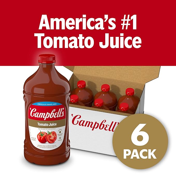 Campbell’s 100% Tomato Juice, 64 fl oz Bottle (6 Pack)