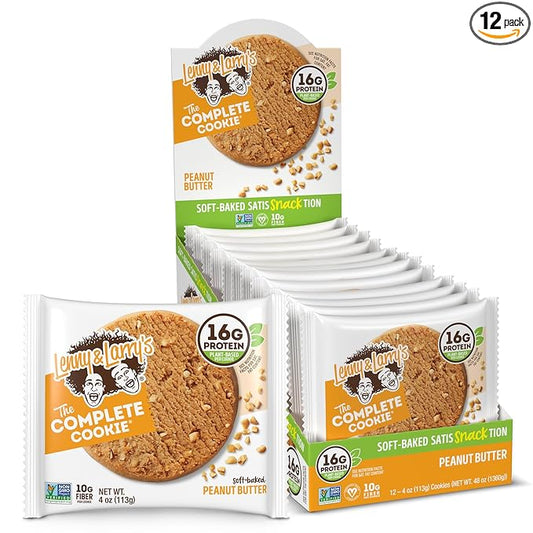 Lenny & Larry's The Complete Cookie, Peanut Butter, Soft Baked, 16g Plant Protein, Vegan, Non-GMO, 4 Ounce Cookie (Pack of 12)