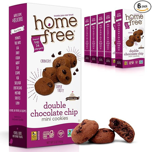 Homefree Mini Double Chocolate Chip Cookie Box, Gluten Free, Nut Free, Vegan, School Safe and Allergy Friendly Snack, 5 oz. Box (Pack of 6)