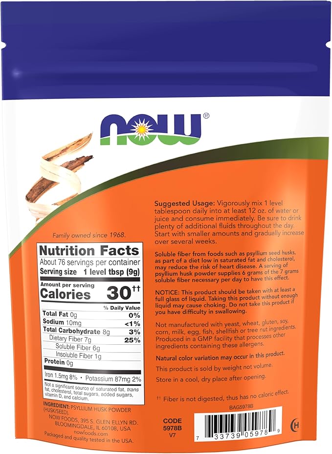 NOW Supplements, Psyllium Husk Powder, Non-GMO 24-Ounce
