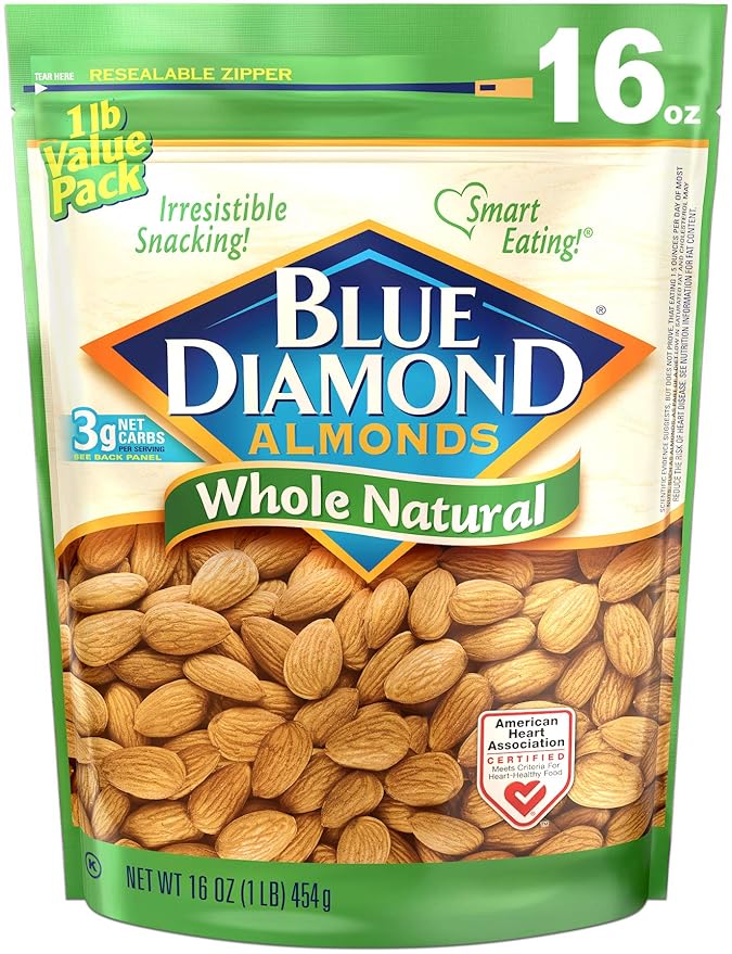 Blue Diamond Almonds, Raw Whole Natural, 16 Ounce