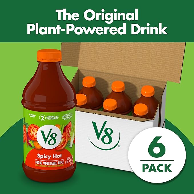 V8 Spicy Hot 100% Vegetable Juice, 46 fl oz Bottle (6 Pack)