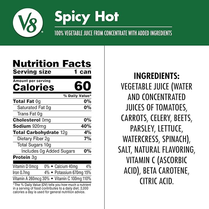 V8 Spicy Hot 100% Vegetable Juice, 11.5 fl oz Can (24 Pack)