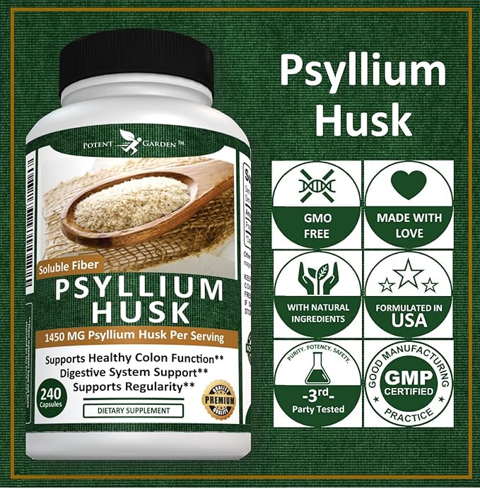 Psyllium Husk Capsules All Natural & 240 Caps