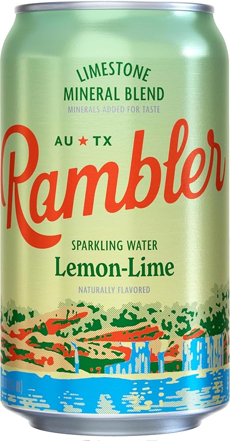 AUTX RAMBLER Lemon-Lime Sparkling Water, Limestone Mineral Blend, 12-Ounce Cans, Three 8-Packs (24 Cans)