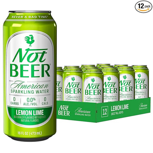 Not Beer American Sparkling Water, Lemon Lime, 99.9% Pure, Mineral & Electrolyte Blend, Carbonated Soda Water, Made in America, 16 Oz Tallboy Cans, 12 Pack
