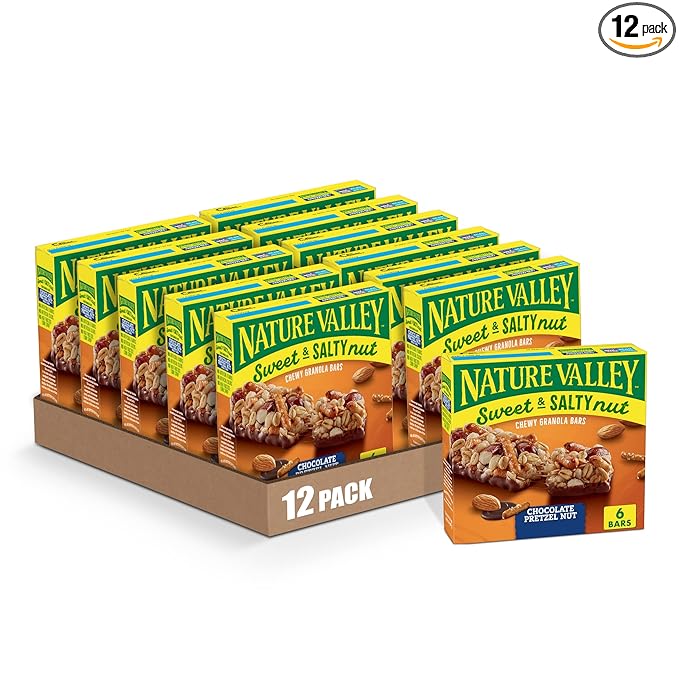 Nature Valley Granola Bars, Sweet and Salty Nut, Chocolate Pretzel, 6 Bars, 7.4 OZ (Pack of 12)
