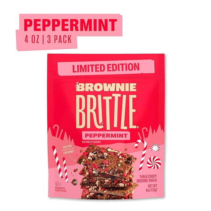 Brownie Brittle – Chocolate Chip Peppermint Thin and Crispy Sweet Snacks (Pack of 3, 4 oz), Rich Gourmet Brownie Bites Dessert
