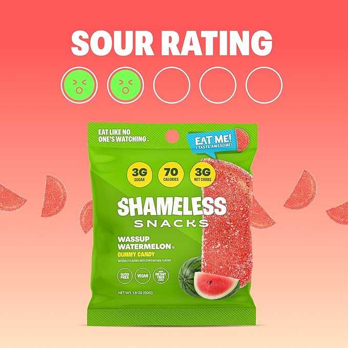 Shameless Snacks - Healthy Low Calorie Snacks, Low Carb Keto Gummies (Gluten Free Candy) - 6 Pack Wassup Watermelon