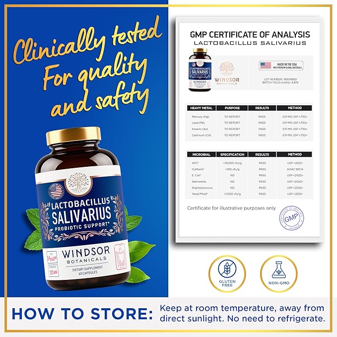 Lactobacillus Salivarius Probiotic Capsules 24bn CFU, 2-Pack 120 120 Caps
