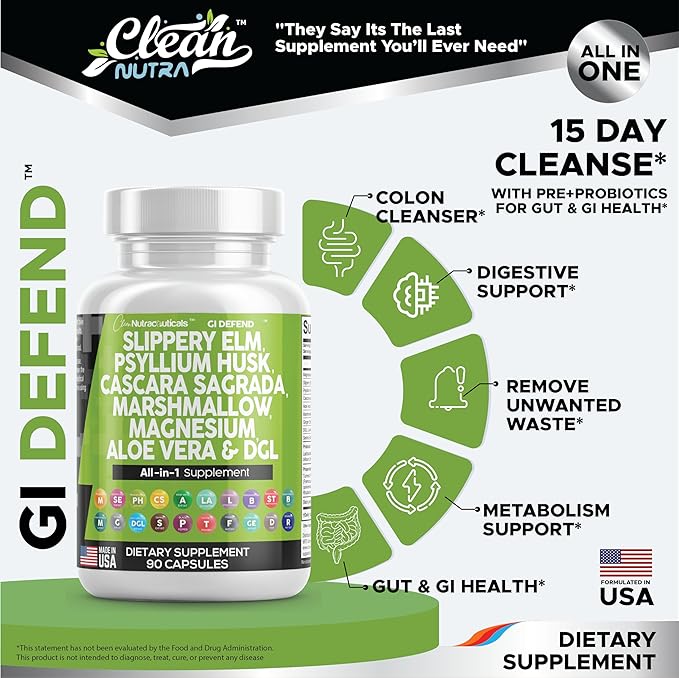 Clean Nutraceuticals Slippery Elm 5000mg Psyllium 2000mg Pre 2000mg Marshmallow