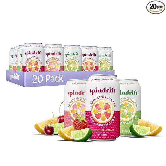Spindrift Lemonade 3 Flavor Variety 20 Pack,12 Fl Oz (Pack of 20)