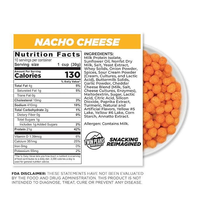 Twin Peaks Protein Puffs - (Nacho Cheese), Keto Friendly, Low Carb Snack (300g, 21g Protein, 2g Net Carbs, High Protein, Healthy Crunchy Snack)