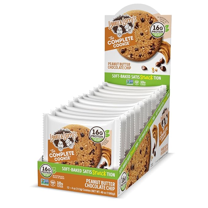 Lenny & Larry's The Complete Cookie, Peanut Butter Chocolate Chip, Soft Baked, 16g Plant Protein, Vegan, Non-GMO, 4 Ounce Cookie (Pack of 12)