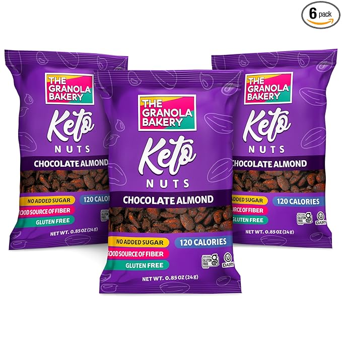 TGB Chocolate Almond Nut Bites, Keto Snacks, No Added Sugar, Gluten Free, Healthy Low Carb To Go, 0.85oz Bag (Pack of 6)