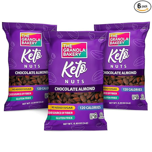 TGB Chocolate Almond Nut Bites, Keto Snacks, No Added Sugar, Gluten Free, Healthy Low Carb To Go, 0.85oz Bag (Pack of 6)