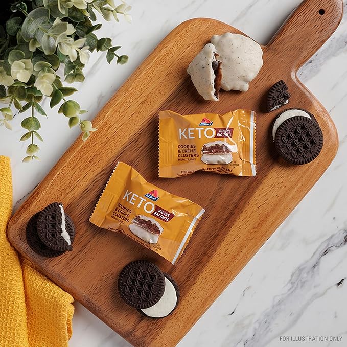 Atkins Keto Cookies & Crème Clusters, Gluten Free, High Fiber, Low Carb, Keto Friendly, 8 Count