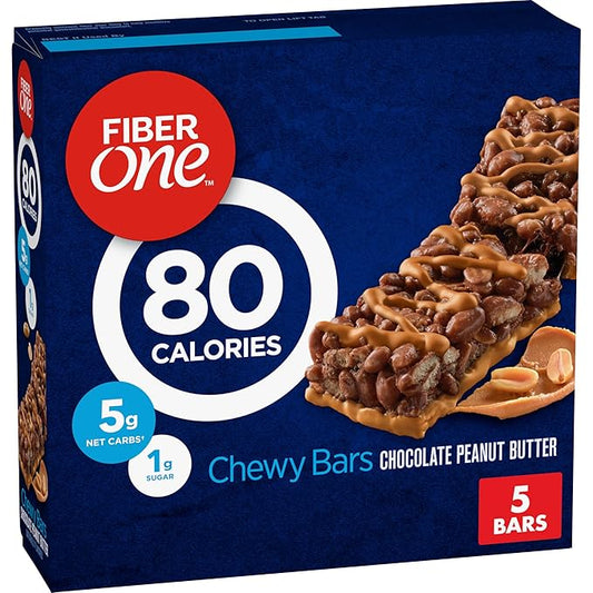 Fiber One 80 Calorie Chewy Bars, Chocolate Peanut Butter, Snack Bars, 5 Ct, 4.1 oz