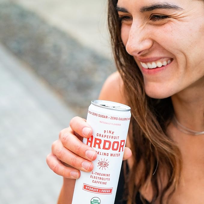 ARDOR ENERGY Sparkling Water Pink Grapefruit 12 pack with 100mg Organic Caffeine from Green Tea & 200mg Organic L-Theanine (Focus & Calm). No Sugar. No Calories. Vegan. Gluten Free.