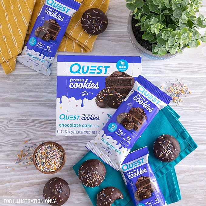 Quest Nutrition Frosted Cookies Twin Pack, Chocolate Cake, 1g Sugar, 11g Protein, 2g Net Carbs, Gluten Free, 16 Cookies