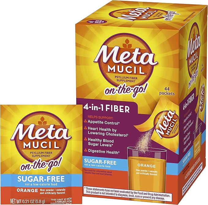 Metamucil On-The-Go, Daily Psyllium Husk Powder 4-in-1 Fiber 44 Packets