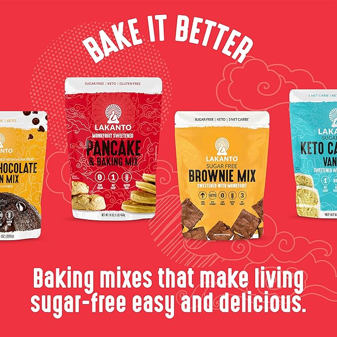 Lakanto Sugar Free Chocolate Chip Cookie Mix - Sweetened with Monk Fruit Sweetener, Gluten Free, Keto Diet Friendly, Vegan, 2g Net Carb, Almond Flour, Sea Salt (12 Cookies)