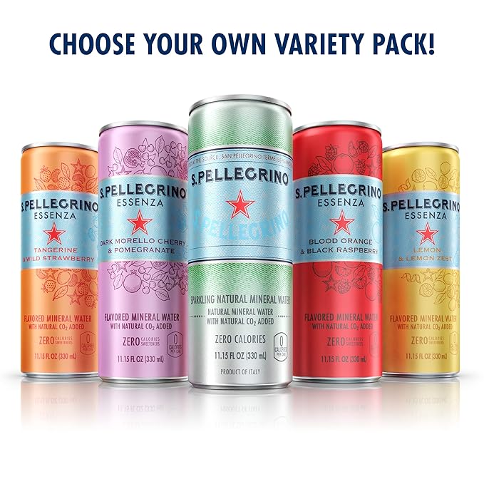 S.Pellegrino Essenza Variety Pack - Blood Orange, Lemon, Original (unflavored),11.15 Fl. Oz (Pack of 24)