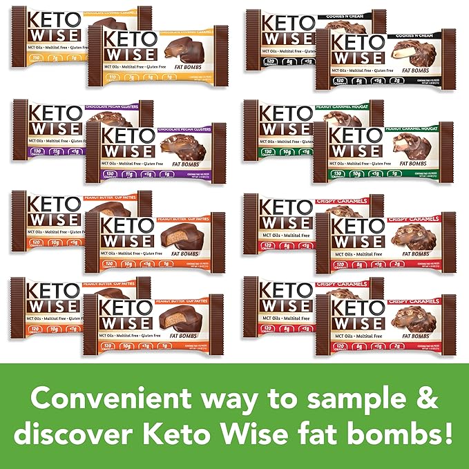 Keto Wise Fat Bombs - Low Carb (1-2g Net), No Added Sugar - Mission Nutrition Variety Box (16 Count)
