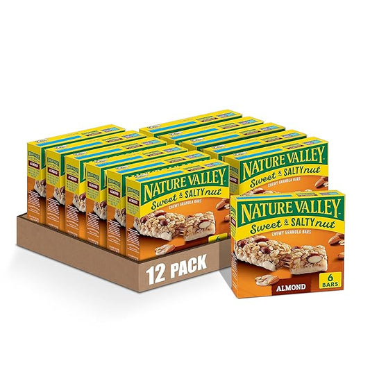 Nature Valley Granola Bars, Sweet and Salty Nut, Almond, 6 Bars, 7.2 OZ (Pack of 12)
